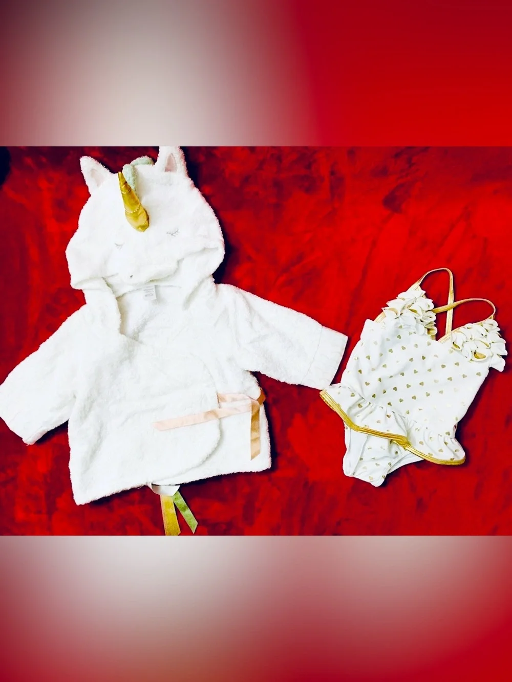 Very Cute Lot of Girls Swimsuit Unicorn bathrobe Size 12 Month Excellent Conditi